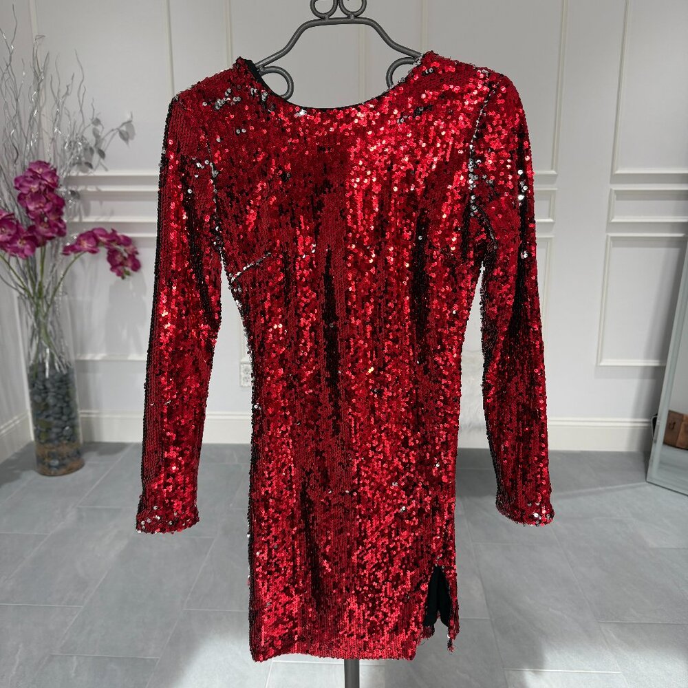 Long sleeve red sequin mini dress | Christmas party dress | NYE Party dress